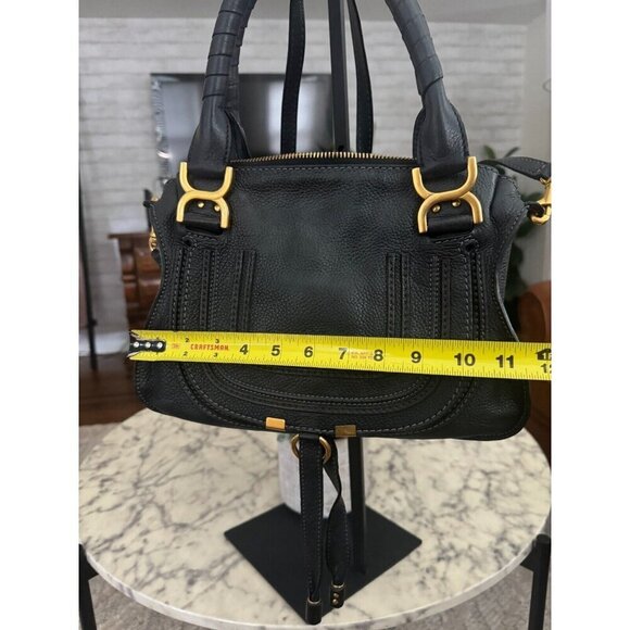 Chloe Dark Navy Pebbled Leather Marcie Satchel Womens Bags Size Medium Authentic - Picture 5 of 15